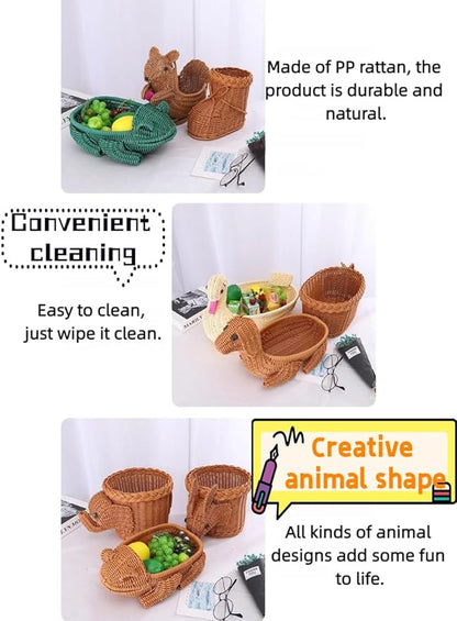 hand-woven round rattan basket storage basket storage box ornaments decorative basket multifunctional picnic food bread basket fruit gift basket key basket. (deer)