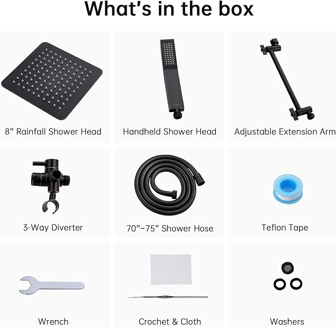 G-Promise All Metal 8 Inch Dual Square Shower Head with Handheld Combo, Rain Shower Head, Adjustable Extension Arm, 3-Way Diverter, 71 Inch Extra Long Hose - A Bathroom Upgrade (Oil Rubbed Bronze)