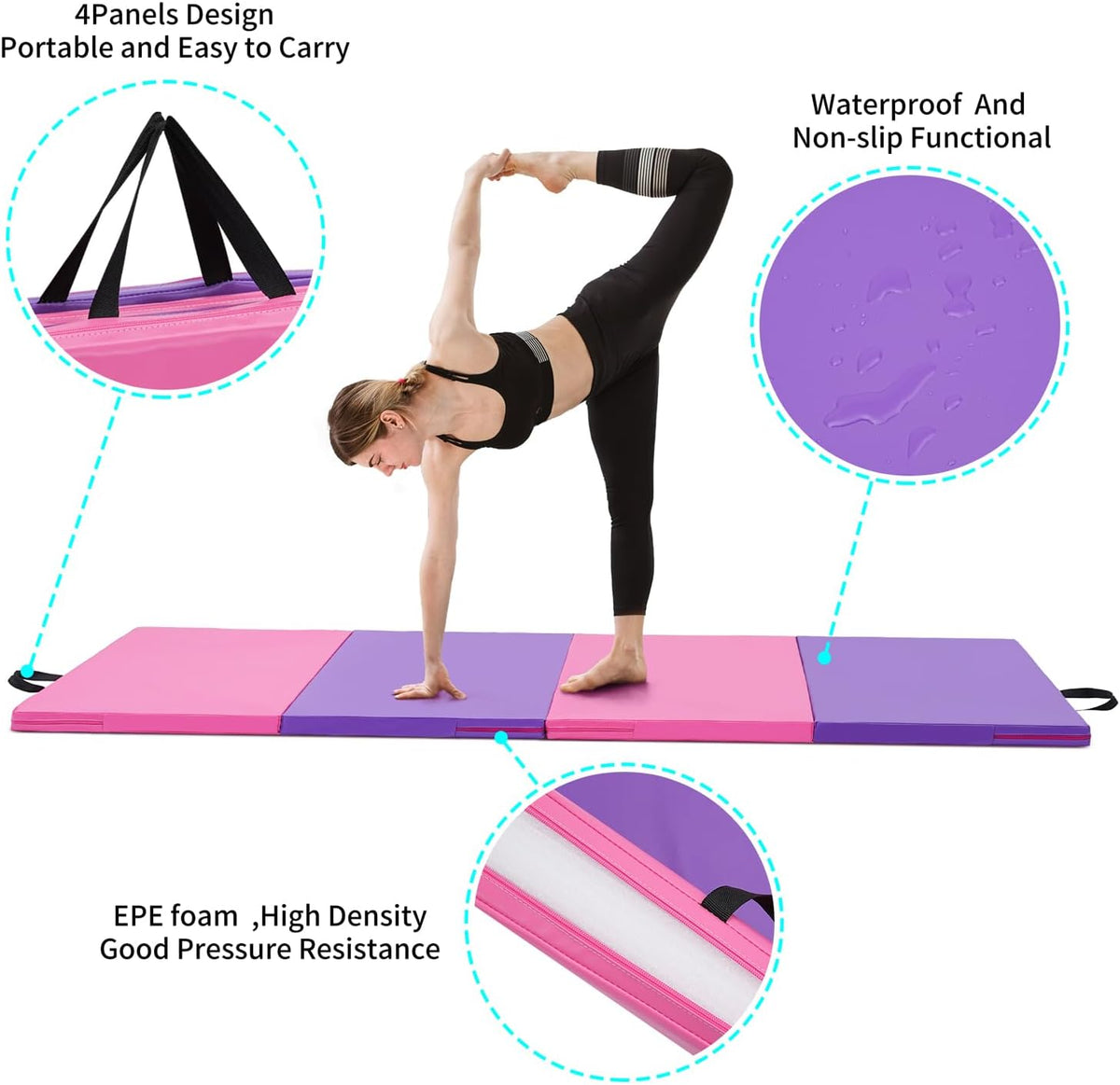 ZENOVA Gymnastics Mat 6'x3'x2''/4'x8'x2'' Exercise Mat Gym Mat for Home Aerobics Workout Foldable Tumbling Mat Children Gifts