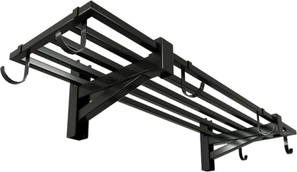 1-Pack Garage Wall Shelving,Heavy Duty Garage Storage Shelves, Wall Mounted Storage Shelving with 6 Hooks, 250LB Capacity, Black
