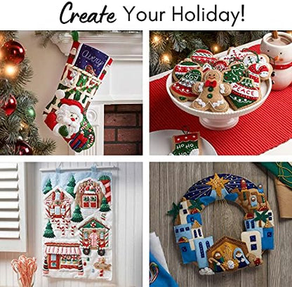 Bucilla 89220E Felt Applique Christmas Wall Hanging Kit, 16" x 22", Away in The Manger