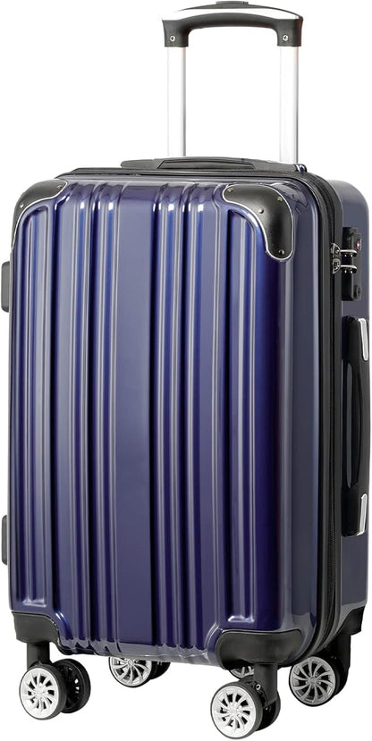 Coolife Luggage Expandable(only 28") Suitcase PC+ABS Spinner 20in 24in 28in Carry on (navy new, M(24in))