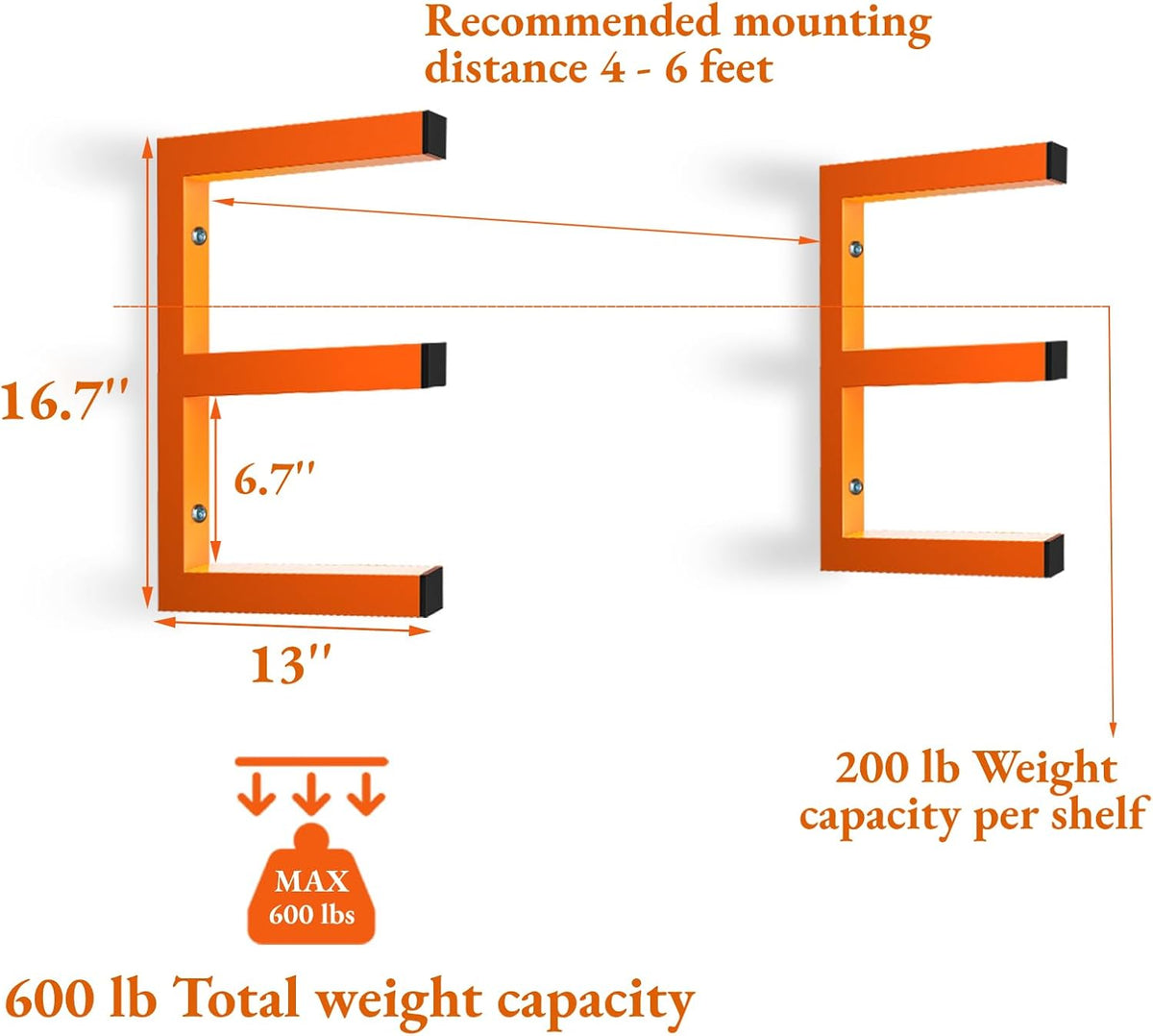 Lumber Storage Rack Wall Mount, Heavy Duty Metal Wood Organizer with 3-Level Each Shelf Holds Up 200 Lbs, Indoor & Outdoor Use