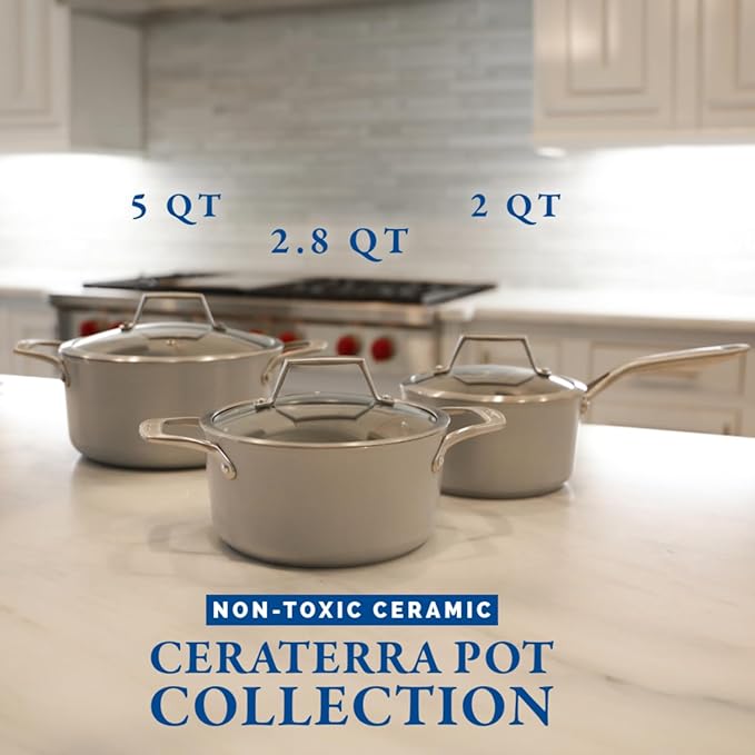 TECHEF - CeraTerra Collection, 2-quart Ceramic Nonstick Saucepan with Glass Lid (PTFE, PFAS, and PFOA Free), Made in Korea (2-quart)