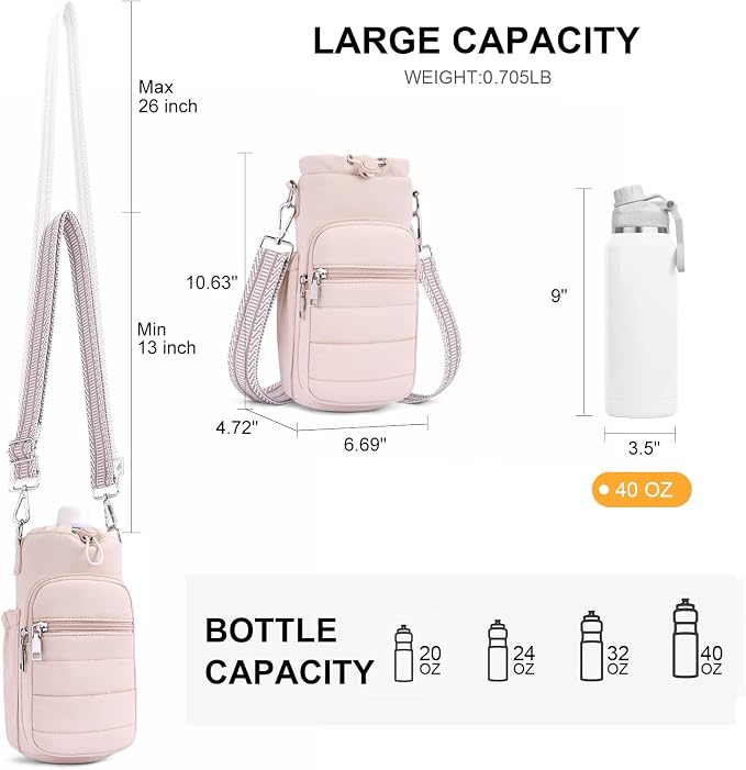 Water Bottle Bag 40 oz Crossbody Holder for Walking Hiking Insulated Carrier Purse with Adjustable Strap