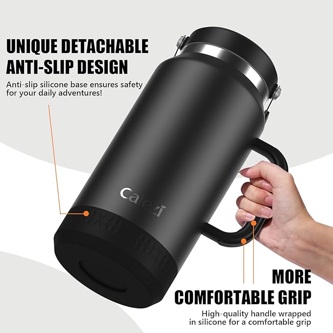 64oz Half Gallon Insulated Water Jug with Flip Straw & Silicone-Grip Handle - Leak-Proof, Sweat-Free, BPA-Free, Iced for 34 Hours, Wide Mouth, Dishwasher Safe, Anti-Slip Base