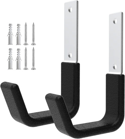Heavy Duty Garage Utility Hooks - Wall Mount Multi-Use Storage Hooks for Hose, Bike, Chainsaw, Leaf Blower, Ladder Hanger (2 Small)