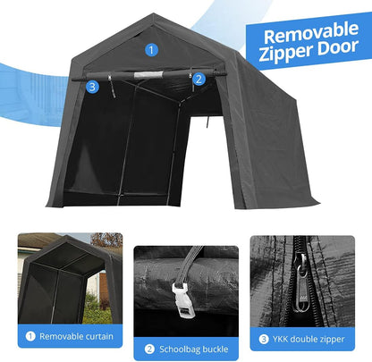 ADVANCE OUTDOOR 8x14 ft Steel Metal Peak Roof Portable Garage Shelter Storage Shed Carport for Motorcycle, Bike or Garden Tools with 2 Roll up Doors & Vents, Gray