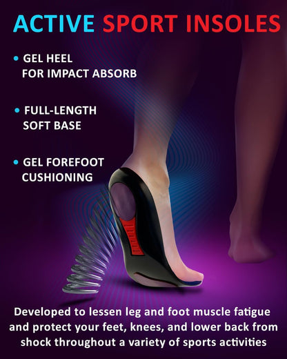 Sport Shock Absorbing Insoles - Athletic Shoe Cushioning Inserts for Men and Women - Ideal for Active Sports Running Training Hiking - Neutral Arch Good for Sneakers Shoes (S, Indigo)