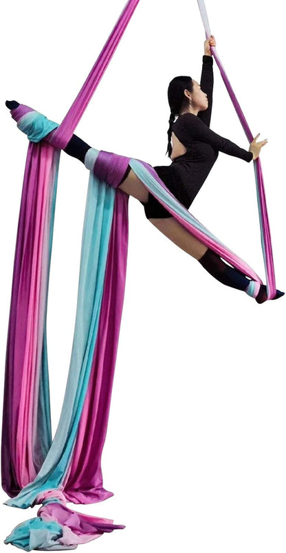 DASKING Aerial Silks Starter Kit - Durable 11Yards of Aerial Yoga Hammock with Hardware, Aerial Swing for Acrobatic Flying Yoga & All Levels (Aerial Rigging Point Up to 14ft)