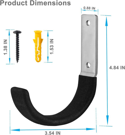 Garage Storage Ladder Hanger 2 Pcs, Upgraded Hose Hanging Hooks, Yard Tool Hangers for Garage Wall, Shovel and Rake Holders, Heavy Duty Utility J-Hooks for Hanging Tools, Ladders, Bicycles