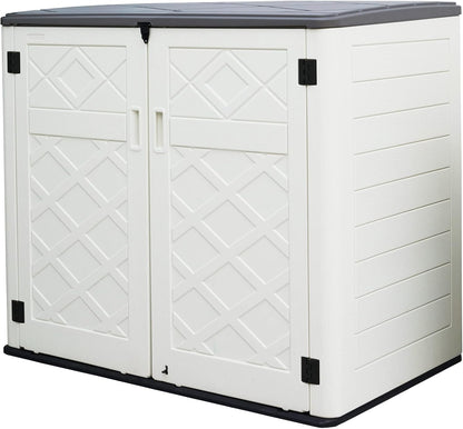 Large Horizontal Storage Sheds,38 cu.ft. Outdoor Storage Box for Garden,Patio and Backyard,Customized Shelves &Lockable(Off White)