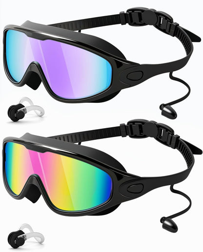 Rantizon Swim Goggles 2 Pack, Wide View Anti Fog&UV Swimming Goggles for Audlt, No Leaking Swim Glasses for Men Women Kids