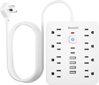 Surge Protector Power Strip - 8 Outlets(1250W/10A) 4 USB A（2 USB C, 6FT Flat Plug Extension Cord, Wall Mount Multi Plug Outlet Extender, ETL Listed for Home, Dorm Room