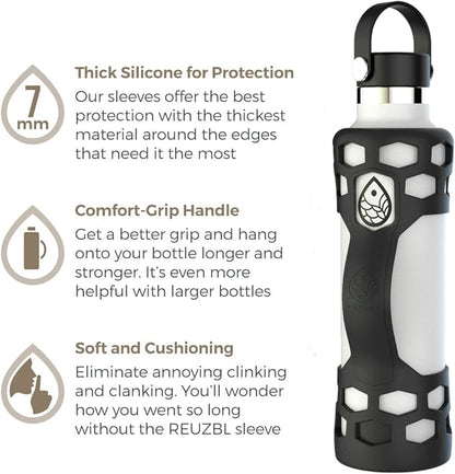 REUZBL Silicone Boot Sleeve Protector with Handle – Compatible with Hydro Flask 40oz, 32oz, 24oz, 21oz – Protective Bottle Bumper for Stainless Steel Water Bottles