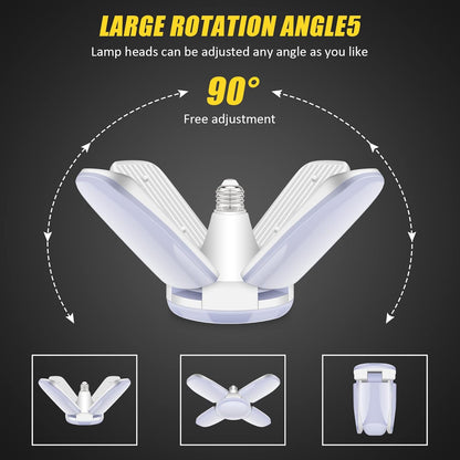LED Garage Lights 4 Pack, 80W LED Shop Light with 4+1 Multi-Position Panels Deformable E26/E27 Ceiling Light, 6500k 8000LM Ceiling Led Daylight for Shop, Basement, Workshop, Attic, Barn