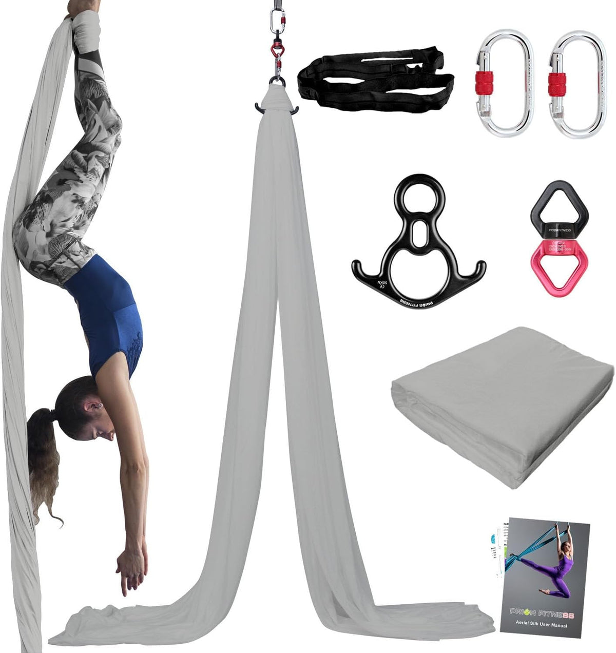 PRIOR FITNESS Aerial Silks Kit Colorful 9/15/20 Yards 40D Nylon Fabric Hammock Set With Hardware & Guide for All Levels Of Aerial Yoga Practice and Acrobatic Flying For Adults Aerial silk