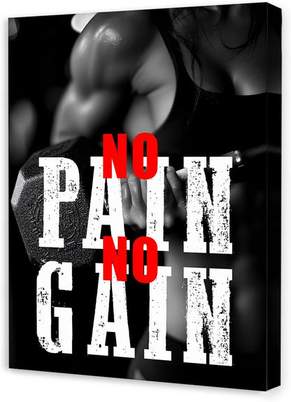 OTINGQD Inspirational Gym Wall Decor,Fitness Quotes Wall Art,No Pain No Gain Canvas Wall Decor for Home Gym