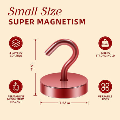 Neosmuk Magnetic Hooks, Cruise Ship Essentials, 120lb+ Heavy Duty Magnetic Hooks for Cruise Cabins, Refrigerator, Grill, Hanging, and Travel | Extra Strong Must-Haves Magnet Hook,Red, Pack of 10