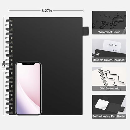 AHGXG Spiral Notebook College Ruled - Spiral Journal Perforated Notebook A4 8.5" x 11", 300 Pages Easy Tear Perforated Pages, 100GSM Thick Paper, Plastic Hardcover, for Writing Work School, Black