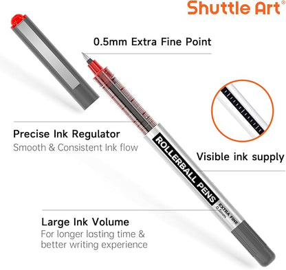 Shuttle Art Rollerball Pens, 10 Pack Red Liquid Ink Pens, 0.5mm Extra Fine Point, Quick Drying for Writing Journaling Taking Notes School Office