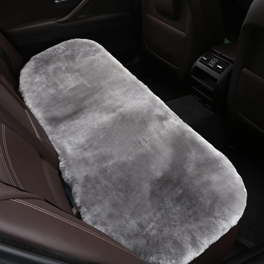 LLB Genuine Sheepskin Car Seat Cushion Seat Covers for Cars Trucks SUV Comfort Seat Protector Pad for Car Driver Seat Car Accessories (Grey, 2 Front Seat Cushions & Bench Seat Cushion-3 Pcs)