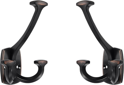 Large Wall Double-Sided Hook 5 Pack Oil Rubbed Bronze Hook Decorative Heavy Duty Solid Large Coat Hooks for Towel Hanging Coats Robe Towel Bags Door Back 2 Prong Hooks