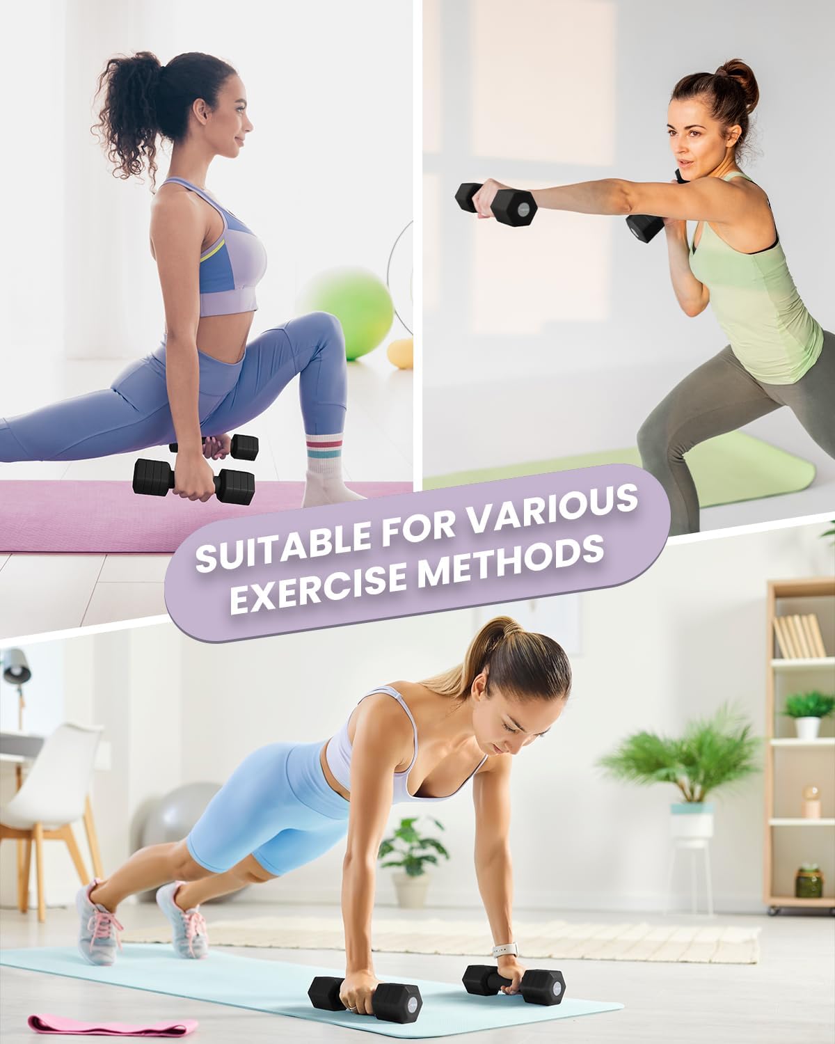 Adjustable Dumbbells Set, 4 in 1 Hand Weights Set for Women Men 10 LB/ 12 LB Dumbbell Pair Each 2lbs 3lbs 4lbs 5lbs Weights Dumbbells Set with TPU Soft Rubber Handle for Home Gym Exercise Fitness