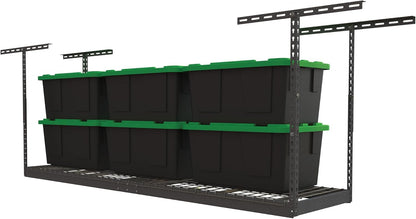 MonsterRax Overhead Garage Storage Rack 2x8, Ceiling Mounted Shelving, Adjustable Hanging Organizer, Heavy Duty Steel, 350 Pound Capacity, Color: Hammertone, Adjusts 18-33" from Ceiling