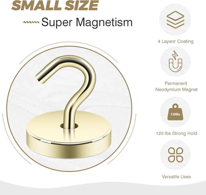 Neosmuk Magnetic Hooks, Cruise Ship Essentials, 120lb+ Heavy Duty Magnetic Hooks for Cruise Cabins, Refrigerator, Grill, Hanging, and Travel | Extra Strong Must-Haves Magnet Hook,Gold,Pack of 10
