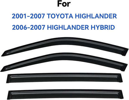 Window Visors Rain Guards Shield for 2001-2007 Toyota Highlander, Out-Channel Window Vent Wind Deflectors Visors Shades for 06 07 Highlander Hybrid