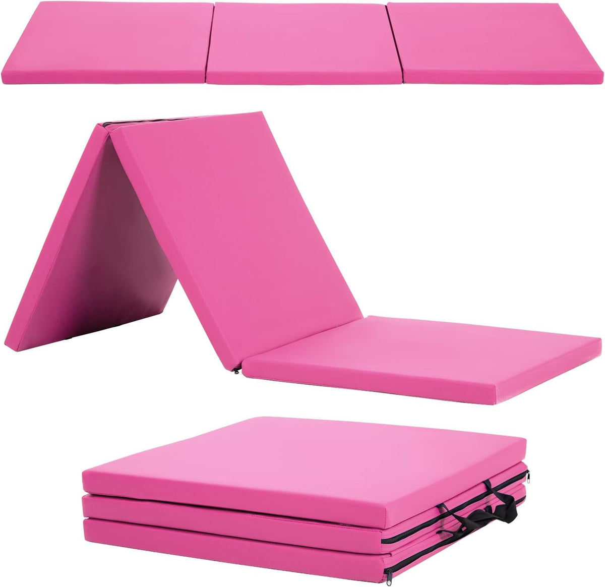 Gymnastics Tumbling Mats Portable Gymnastics Mat Foldable Tumbling Mat 2'x6'/4'x8' PU Leather Exercise Mat Yoga Mat with Carrying Handles for home Workout outdoor Yoga Gymnastics
