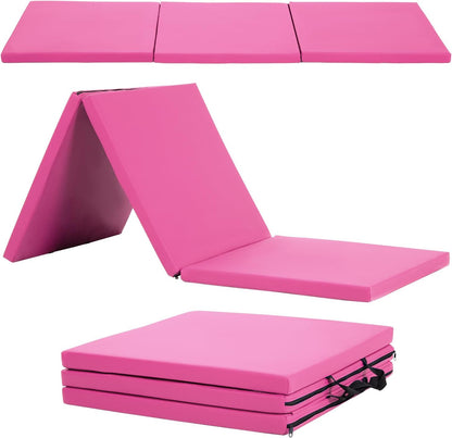 Gymnastics Tumbling Mats Portable Gymnastics Mat Foldable Tumbling Mat 2'x6'/4'x8' PU Leather Exercise Mat Yoga Mat with Carrying Handles for home Workout outdoor Yoga Gymnastics