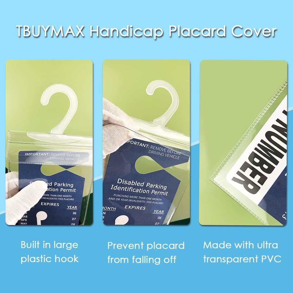 Handicap Placard Holder for Auto, Small Size Ultra Transparent Handicapped Placard Holder, Handicap Parking Sign Holder with Large Hanger by Tbuymax (Set of 2)
