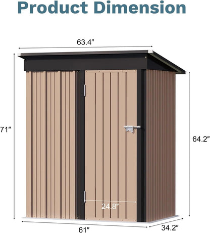 Greesum 5×3FT Outdoor Storage Shed, Metal Patio Storaged Sheds with Lockable Doors, Sheds & Outdoor Storage for Bike, Backyard, Pool and Garden, Brown