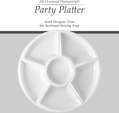 Plasticpro 6 Sectional Round Plastic Serving Tray/Platter (4, White)