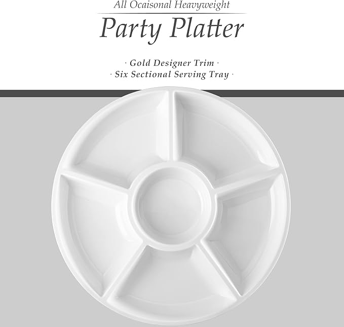 Plasticpro 6 Sectional Round Plastic Serving Tray/Platter (2, White)