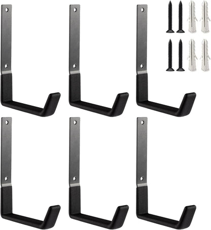 Heavy Duty Wall Mount Hooks, Utility Hooks - Large Steel U Hooks (6 Pack) for Tools, Hoses, Garden & Garage Organization