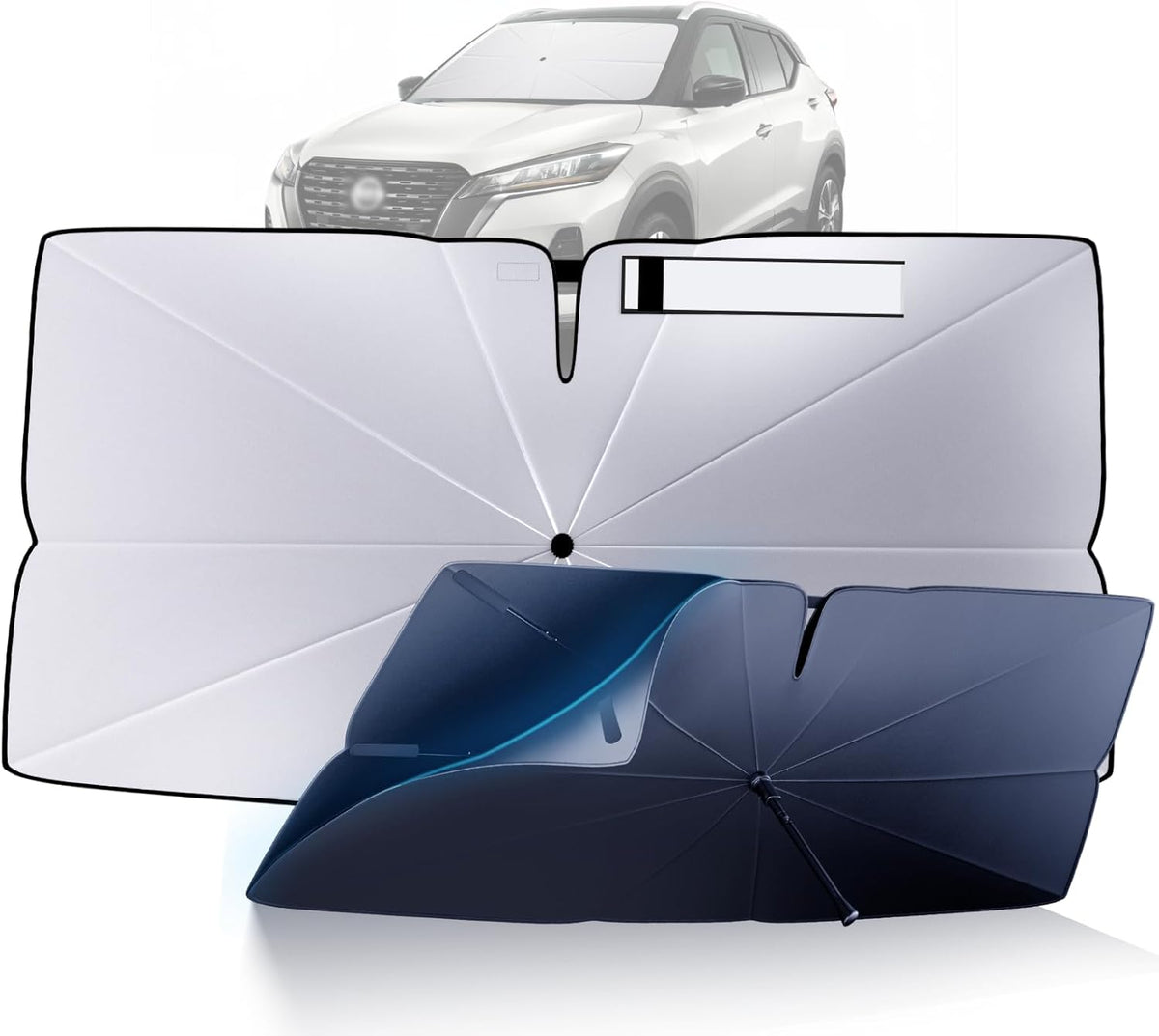 Windshield Sun Shade Umbrella: Custom Fit for 2018-2024 Nissan Kicks S/SV/SR (P15D) - Double Thickened Foldable Sunshade, Superior UV & Heat Protection, Keeps Subcompact Crossover SUV Cool