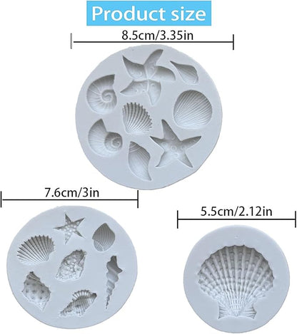 3 PCS Marine Theme Cake Fondant Silicone Mold Seashell Conch Starfish Coral Baking Molds for DIY Cake Decoration Chocolate Candy Polymer Clay Crafting Projects