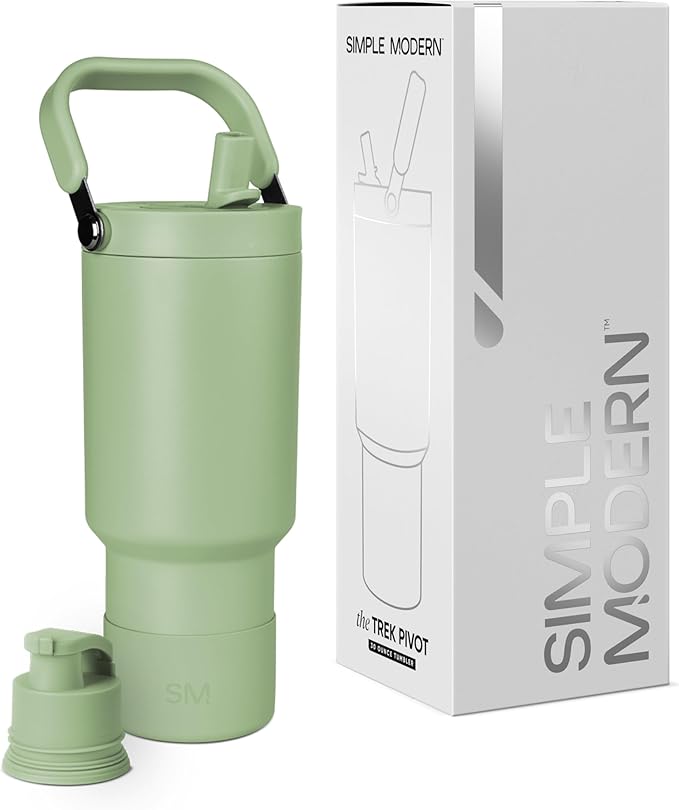 Simple Modern Trek Pivot | 30oz Flip Straw Tumbler with Handle | Water Bottle & Boot | Interchangeable Straw & Chug Lids | Insulated Stainless Steel Jug | Gym Sports Outdoors | Meadow Mist