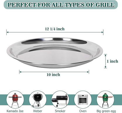Vankey 12 in Stainless Steel Pizza Pan Perfect for Big Size Green Egg, Kamado Joe, Weber & Acorn Grills & Smokers, Kitchenware Round Roaster Pan, Stainless Steel Drip Pan Reusable & Easy Clean