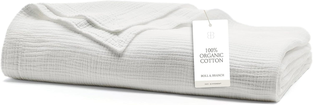 BOLL & BRANCH Dream Bed Blanket - Full/Queen, White - Luxury 100% Organic Cotton - Soft, Lightweight and Breathable - Cloud-Like Touch