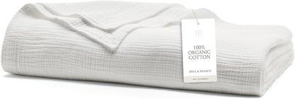 BOLL & BRANCH Dream Bed Blanket - Full/Queen, White - Luxury 100% Organic Cotton - Soft, Lightweight and Breathable - Cloud-Like Touch