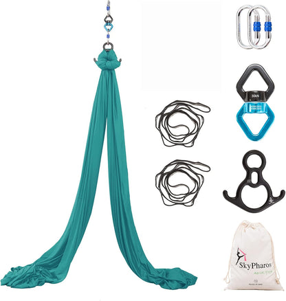 Aerial Silks Yoga Swing Set - 9/11 Yards Aerial Yoga Hammock Kit Anti-Gravity Flying for Fitness, Low/Non Stretch Nylon Tricot Fabric Hardware Included for Dance