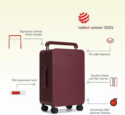 TUPLUS 20” Carry-On Hardside Luggage Lightweight ABS Travel Suitcase with Wide Handle Spinner Wheels TSA Combination Lock, Balance Series 2.0,Cranberry Red