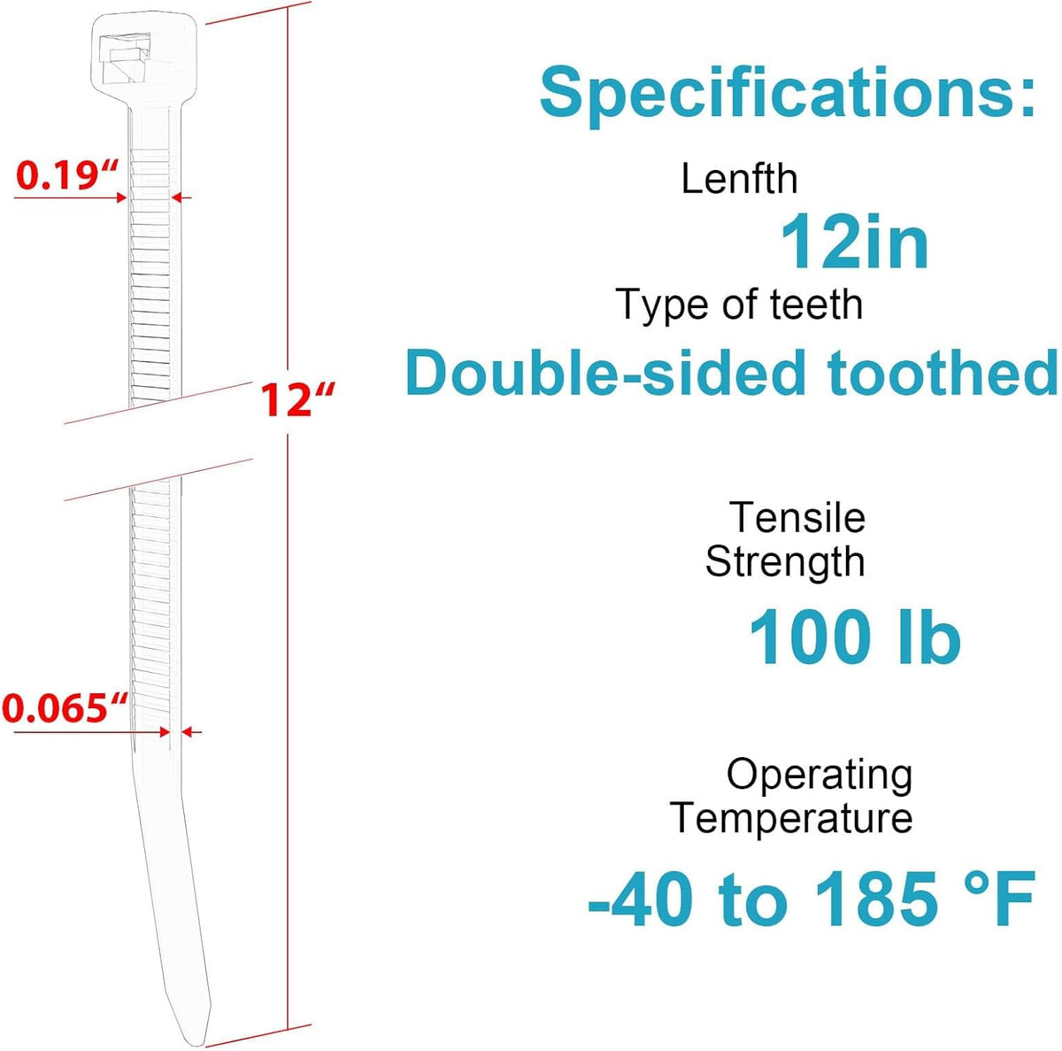 12 Inch Zip Ties Double Sided Toothed,100 LBS Tensile Strength Heavy Duty Cable Wire Ties With Self-Locking Adjustable More Durable Nylon Tie Wraps for Indoor Outdoor（200 Pack）