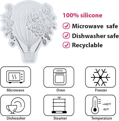Bear Silicone Mold Hot Air Balloon Fondant Molds Bear Balloon Chocolate Candy Mold For Cake Decoration Cupcake Topper Polymer Clay Gum Paste Set of 4