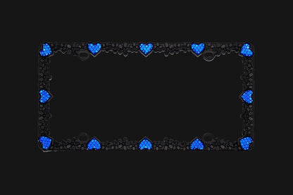 Creathome 3D Daisy Heart License Plate Frame from Pure Zinc Alloy Metal Perfect Plate Holder, Matt Black Daisy with Blue Reflective Heart