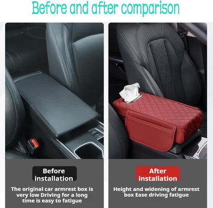 Car Armrest Cover Leather Car Console Covers Box Pad with Pocket and Tissue Box Arm Rest Cover for Car for SUV Truck Sedan Vehicle (Beige)